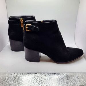 MK Michael Kors Black Suede Side Zip Block Heel Ankle Boots sz.7M $295